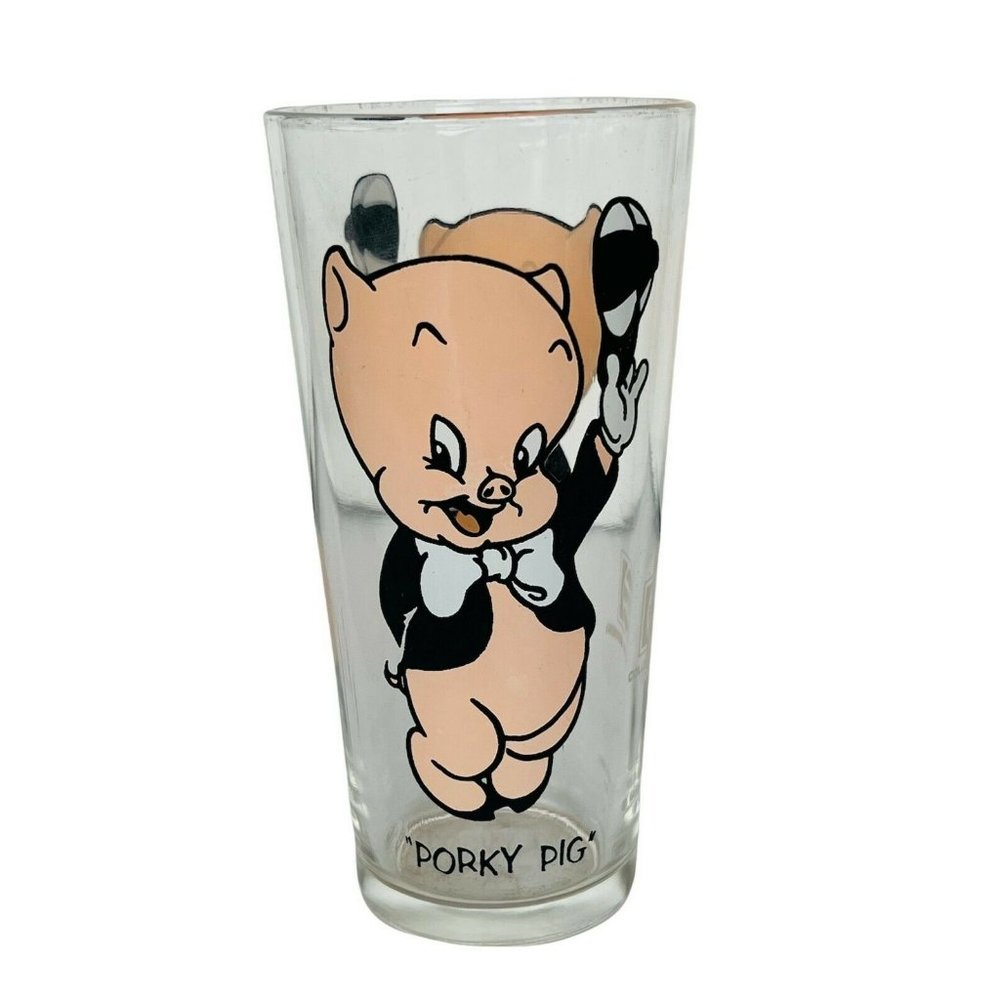 Looney Tunes Drinking Glass Pepsi 1973 vtg Collector Series Porky Pig All Folks